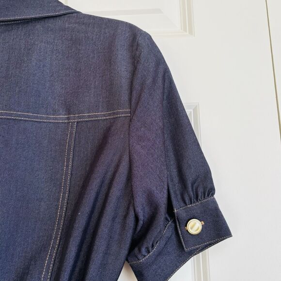 Nanette Lepore Women's Midi Shirtdress Demin Puff Sleeve Button Down Short Sleev - Picture 6 of 6